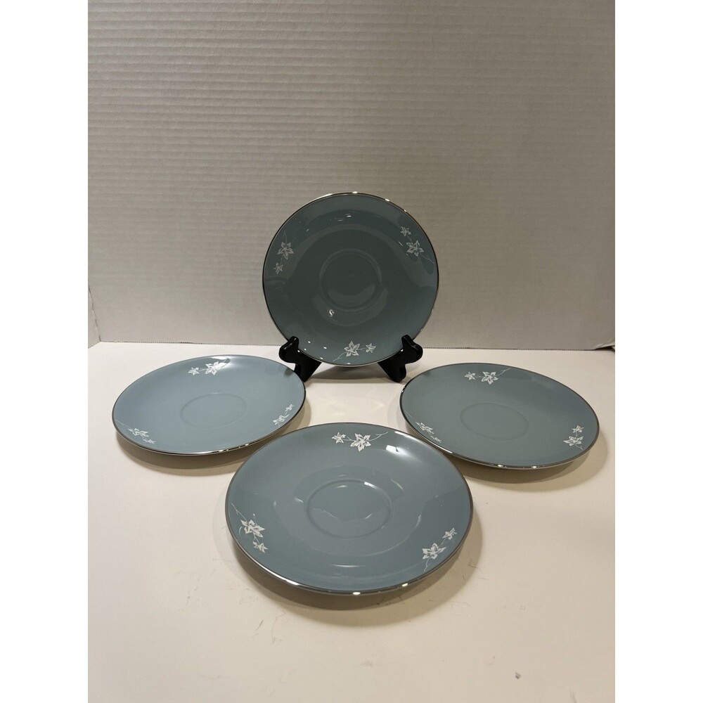Flintridge USA China Vintage Misty Leaf Strata Blue 4 Saucers Mid Century